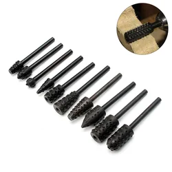 5/10pcs Set raspa rotante File 3mm Shank Burr File raspa lavorazione del legno punte da trapano HSS File rotante foratura del legno intaglio artefatto strumento