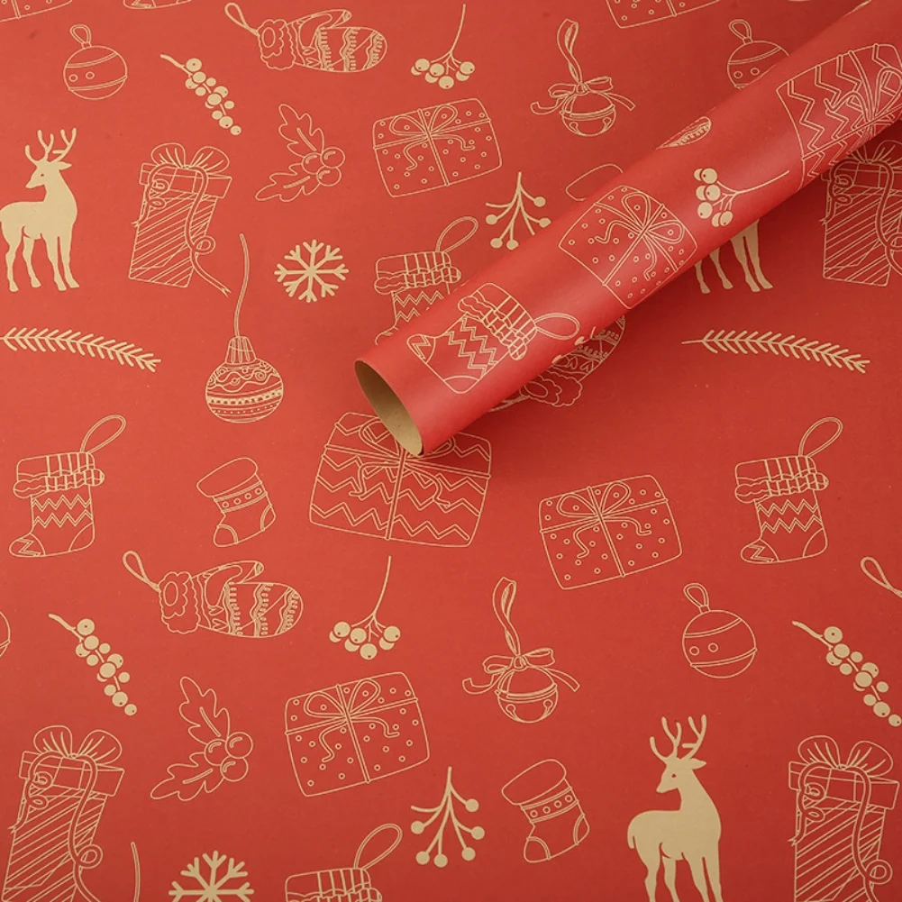 Set of 7 Christmas Wrapping Papers with Vintage Brown Style Featuring Seasonal Designs for Present Wrapping and Packaging