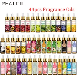 PHATOIL 44pcs/Set 10ml Perfume Fragrance Oil with Dropper Coffee Orange Peach Marigold Coconut Sea Breeze Palmarosa Fresh Linen