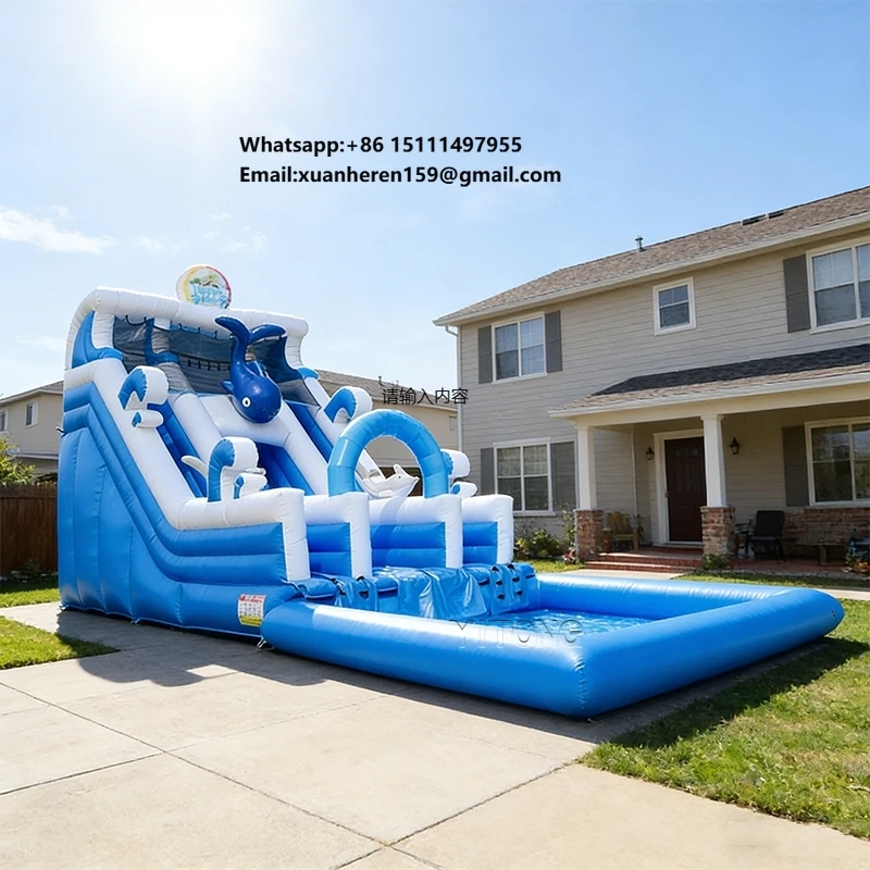 Backyard Water Slide Outdoor Jumping Water Slide Wave Playground with Inflatable Slide for Children