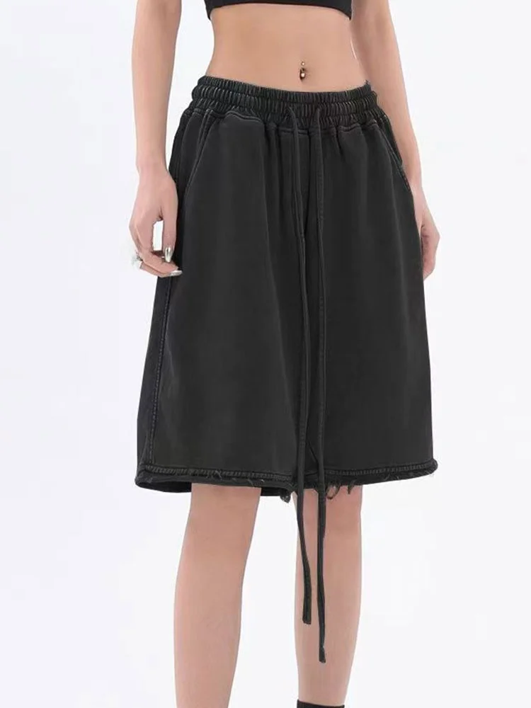 

American High Street Men's And Women's Summer Trendy Casual Frayed Design Couple's Loose Five-Quarter Pants Street Sle