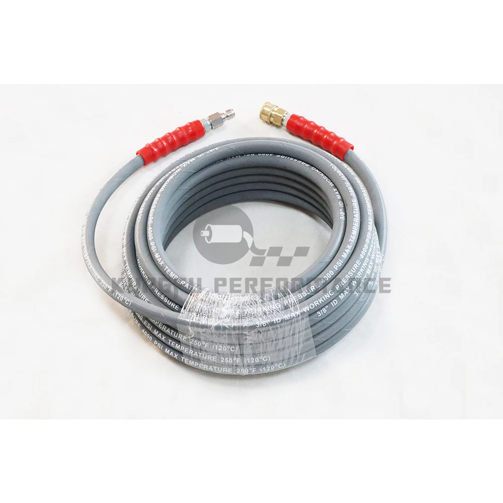KUNGFU Performance Grey Color 15.25m Flexible Pressure Washer Hose 4000PSI Max with 3/8'' Quick Connect Adapter Set