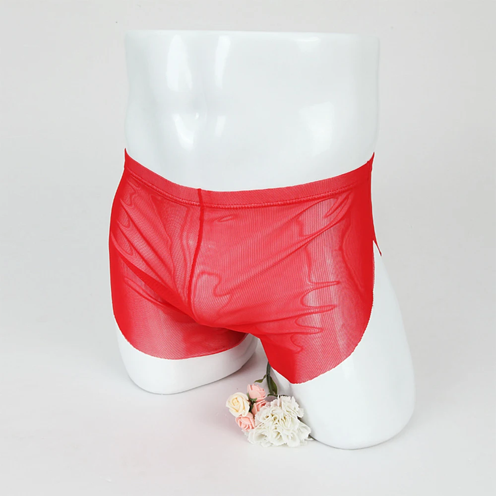 Plain Underpants Boxer Men\'s Shorts Elasticated Waist Four Corners Home Pajamas Mesh See Through Solid Color Ultra-thin New - usage example