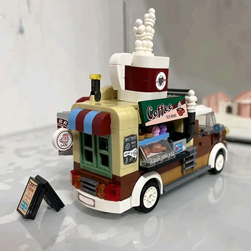 Mini Building Blocks Cafe Car Set DIY Creative City Street View Car Sales Shop Assembled Building Blocks Children's Toys Gifts