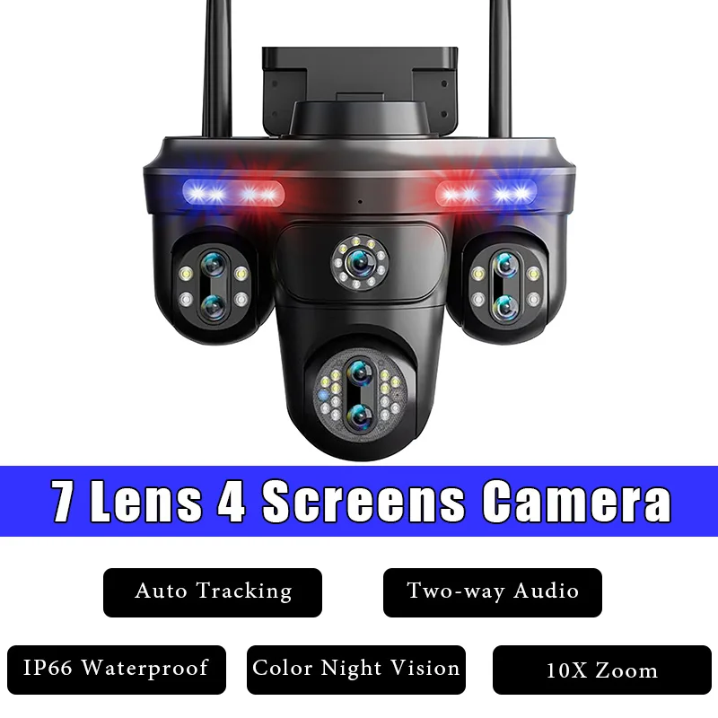 

7 Lens 4 Screens Surveillance Camera 35MP 10X Optical Zoom Auto Tracking Outdoor Wireless WiFi Security PTZ Camera Waterproof