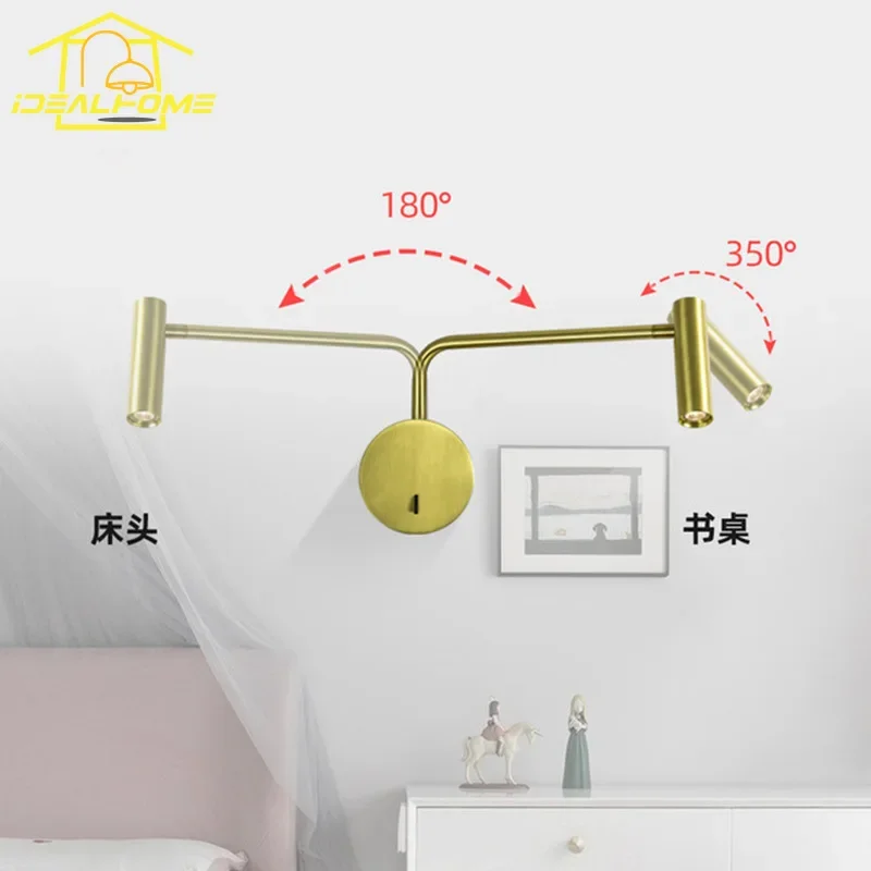 Industrial Minimalist Designer Swing Arm Wall Lamp Gold/Black/White LED Indoor Lighting Bedroom Bedside Hotel Bedside Reading