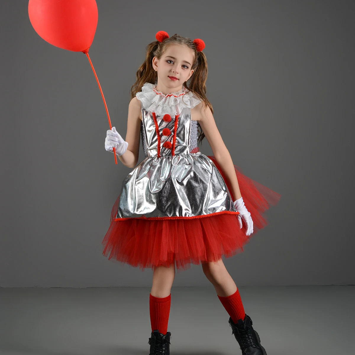 Pennywise Inspired Girls Tutu Dress for Kids Halloween It Clown Costume Scary Creepy Clown Carnival Party Dress Up Clothes