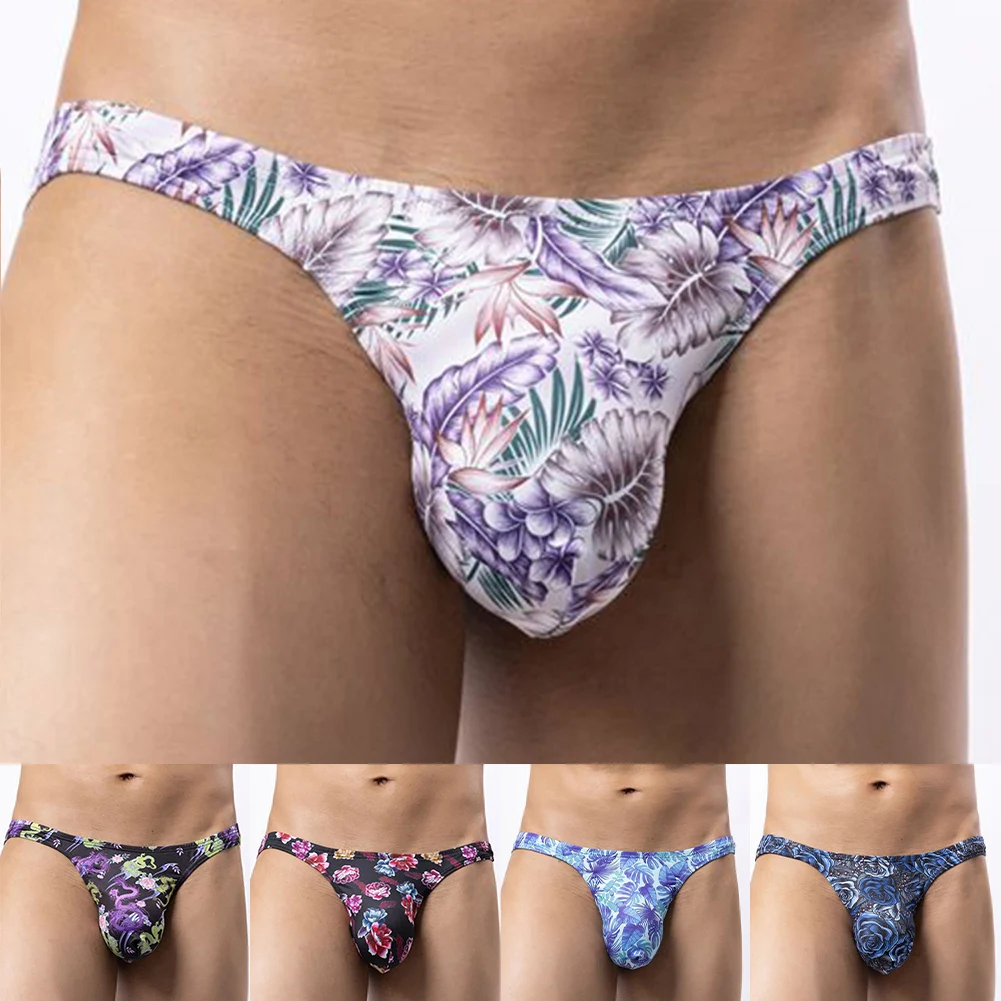 Casual Printed Men T-panties Thongs Low Waist Underwear Comfortable Soft Bulge Pouch G-strings Stretch Briefs