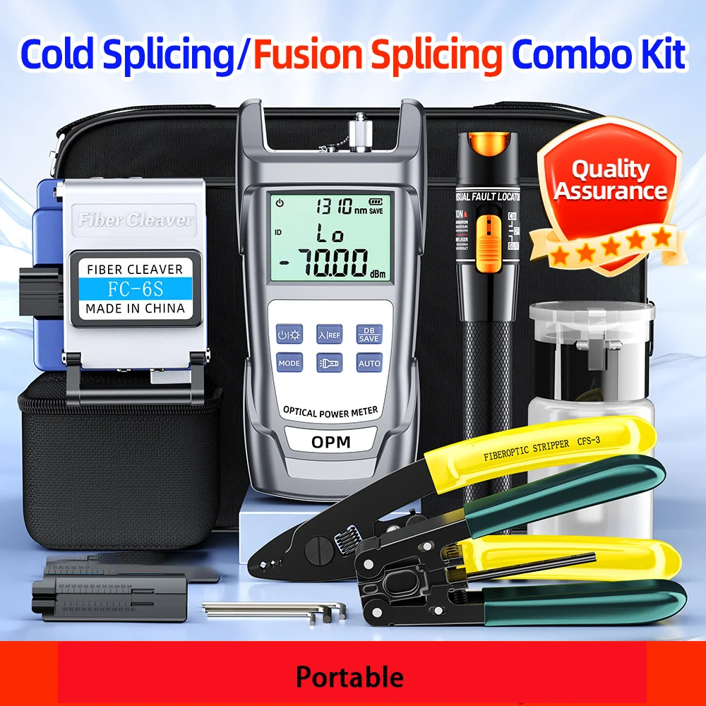 

11pcs/set FTTH Fiber Optic Tool Kit with AUA-6C Fiber Cleaver -70~+10dBm Optical Power Meter Visual Fault Locator 10mw