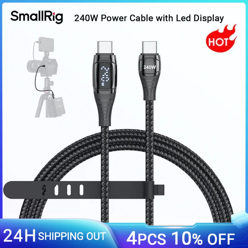 SmallRig 240W Power Cable with Led Display Supports PD 3.1 Fast Charging for V-Mount / NP-F /USB-C Camera Batteries Phones -5113