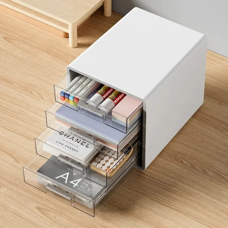 

2026 Drawer Type Transparent Desktop Storage Box Workstation A4 File Rack Four Layers of Sorting Storage Cabinets on The Desk
