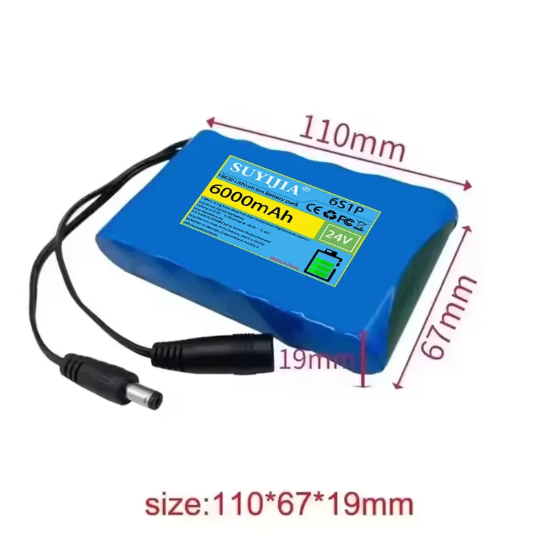 24V 6Ah 6s1p 18650 Rechargeable Lithium Battery Pack, Suitable for 25.2V Electric Scooter Bicycle Battery with BMS+Charge