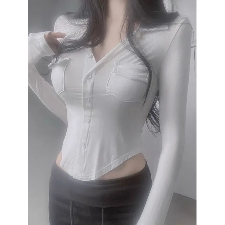 Sexy Slim Fit Open Cardigan Top Dongda Gate 2026 Autumn New Style Hot Girl Show Figure Flip Collar Baring Waist Korean Style ...