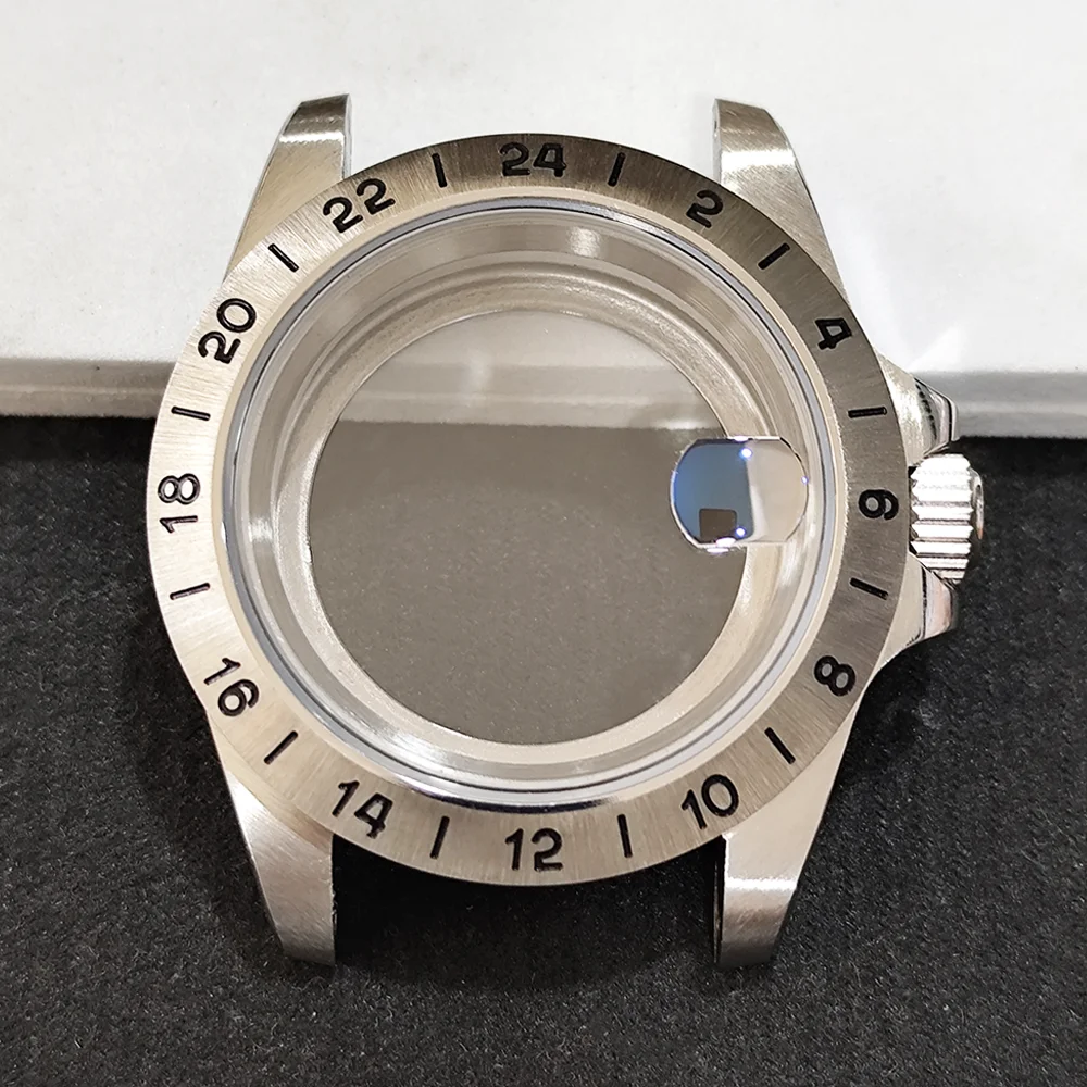For NH34 GMT Case 39.5mm Fits AlphaExplorer Model Watch Replace Cases Stainless Steel Sapphire Glass Material Men Watches Parts