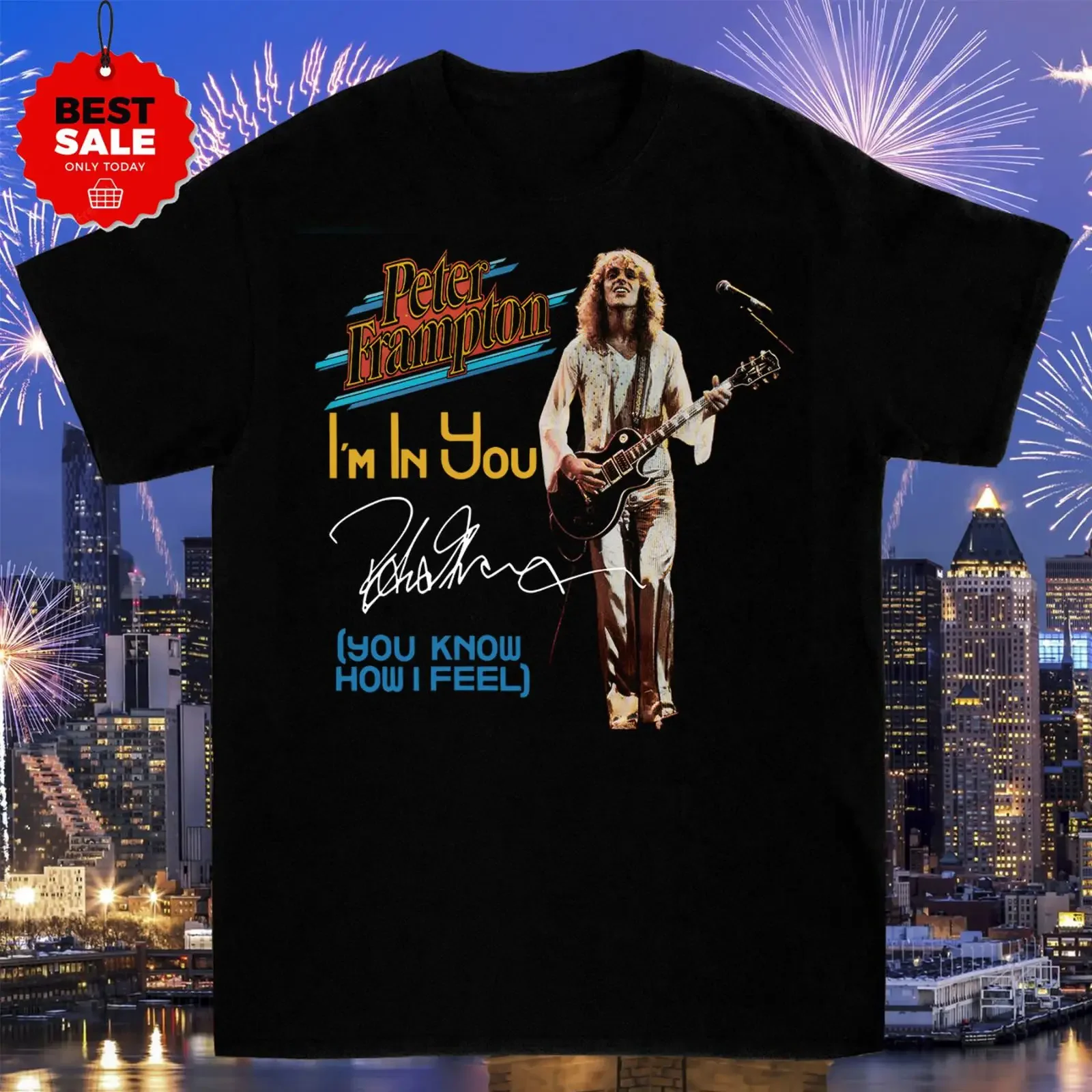 T-shirt nera firmata Peter Frampton da uomo, taglie S-5XL, Gifl UR146, vintage, effetto lavato, morbida, versatile, grafica streetwear