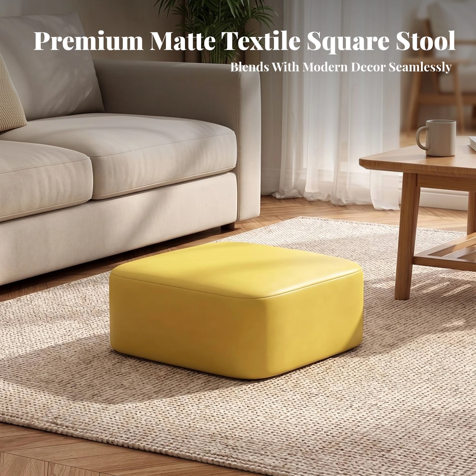 Floor Stool Compact Padded Floor Cushion Upholstered Pouf Decorative Foot Rest Supportive for Living Room, Entryway