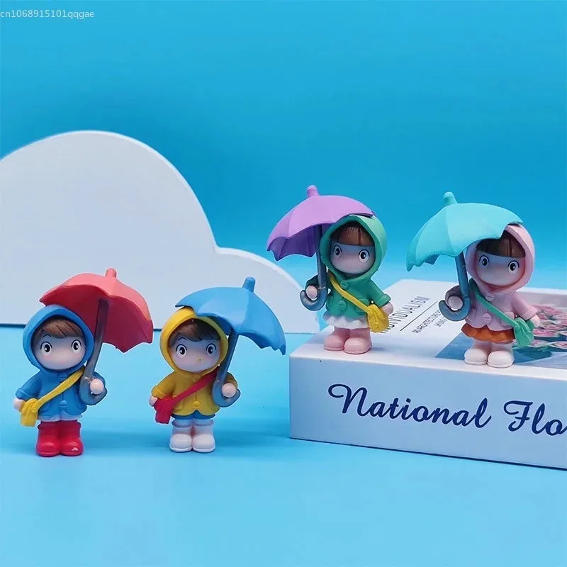 Cute Raincoat Umbrella Boy Girl Doll Small Ornament Desktop Decoration Doll Accessories Gift Children's Toys Micro Landscap