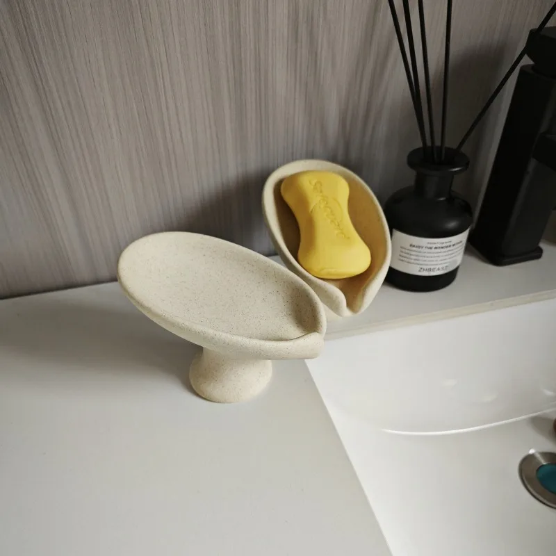 

Retro Ceramic Soap Dish, Wabi-Sabi Bathroom Organizer with Drain Holes, Elevated Hotel Modern Vanity Tray for Home