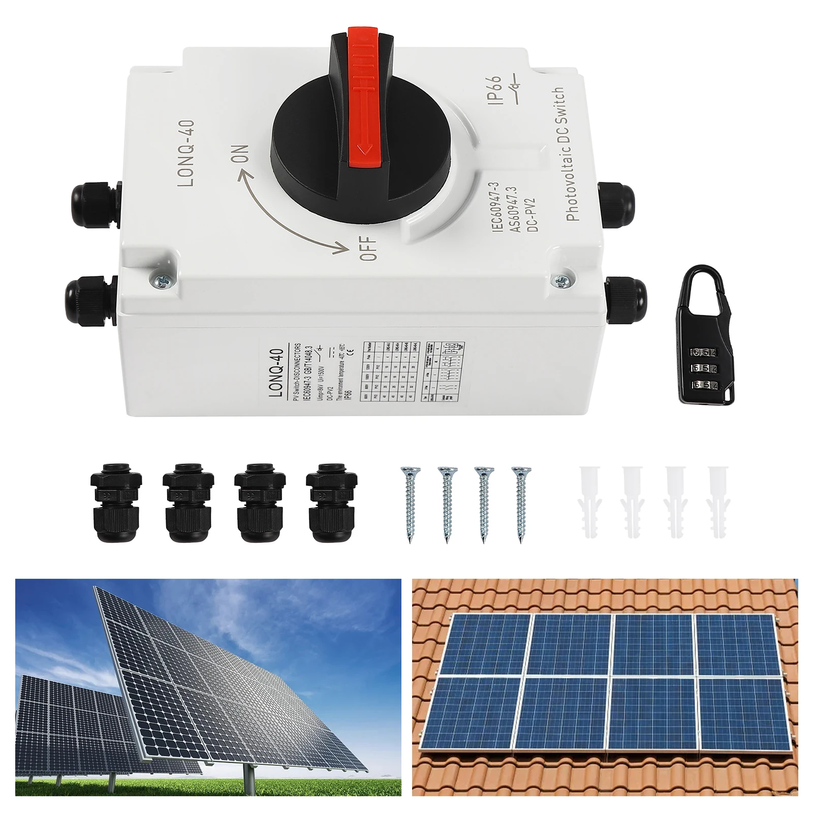 Disjoncteur à boîtier de déconnexion long, isolateur solaire 32 A, IP66, DC sous V, interrupteur de déconnexion photovoltaïque, 4 connecteurs étanches