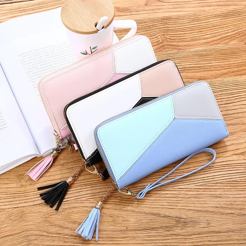 Japan and South Korea Large Capacity Zip Money Clip New Fashion Colour Collision Splicing Long Women's Wallet