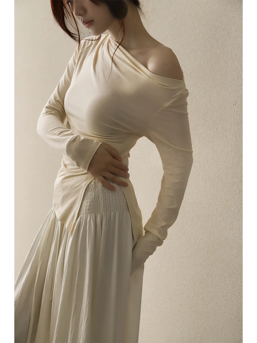 

Женский облегающий топ с одним открытым плечом, приталенный, с диагональным воротником, универсальный повседневный топ