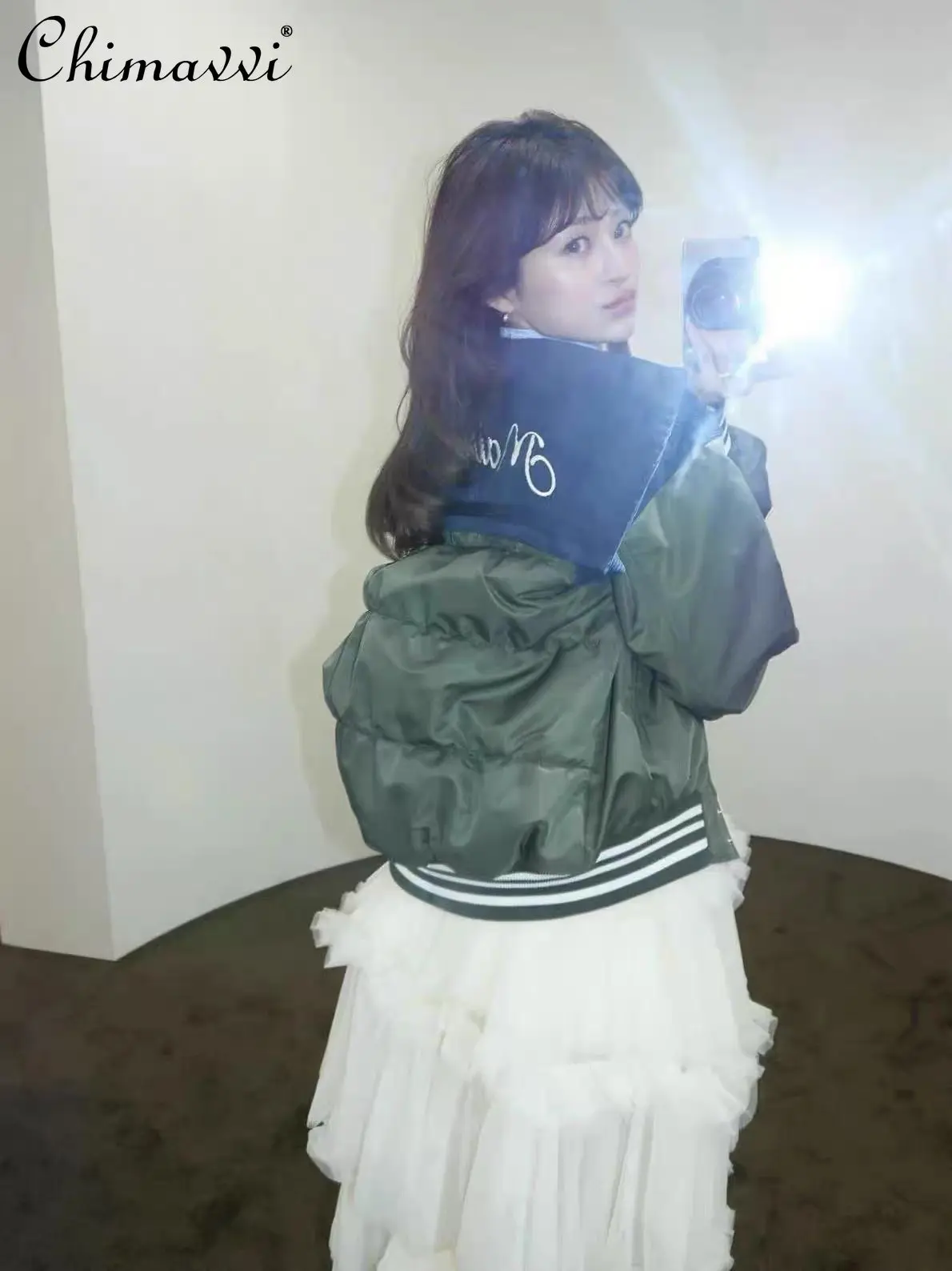 Japanese Sweet Cool Bomber Jacket Women Winter Fashion Big Sailor Collar B Letter Embroidered Loose Baseball Uniform Parkas