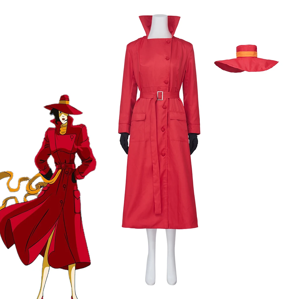 

Carmen Sandiego Cosplay Anime Costume Women's Red Uniform Full Set Outfits Halloween Carnival New Year Party Gown Trench Suit