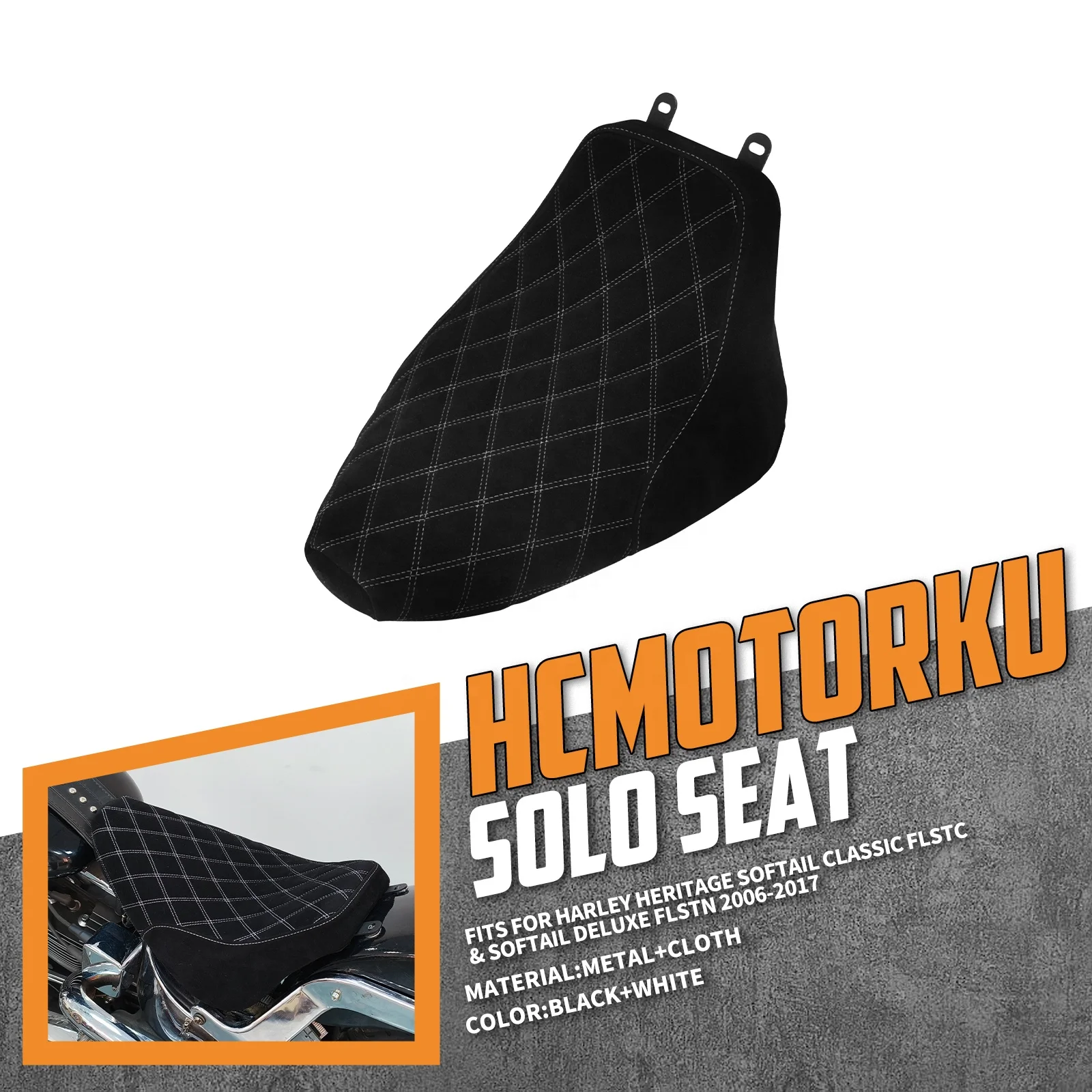 Motorcycle Suede Front Rider Driver Solo Seat Diamond Low Profile Cushion Seat for Harley Heritage Softail Classic 06-2017