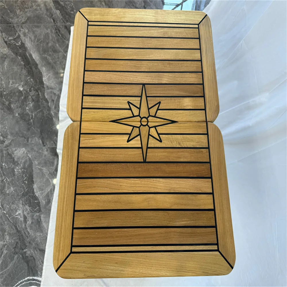 Folding Teak Table Top 680/340x500mm,26.8/13.4x19.7 Inch Rectangular Star Inlay Marine Boat Yatch RV TF3450