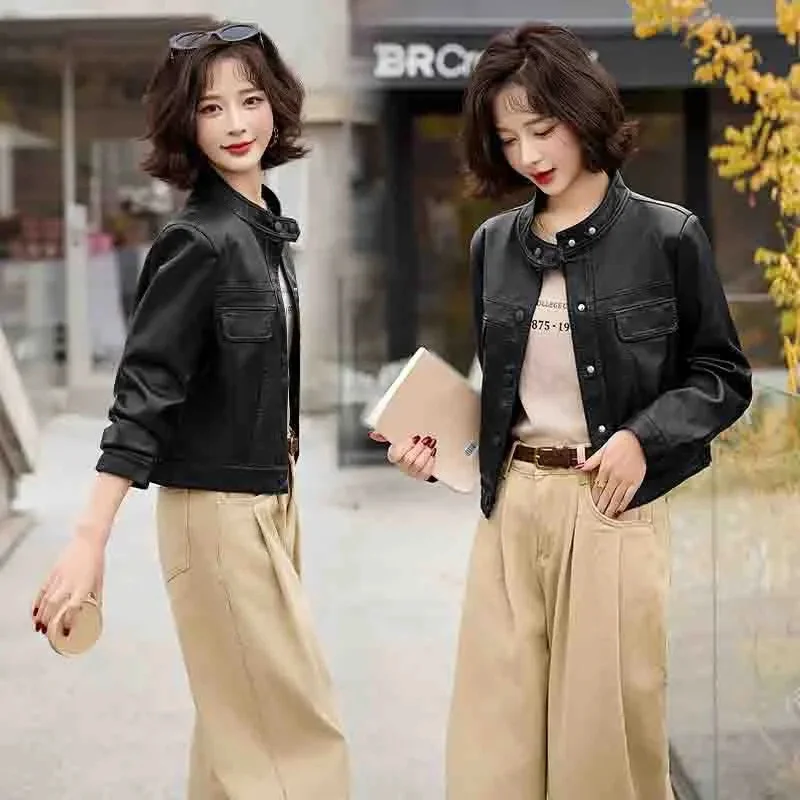Fashion PU Leather Jacket Ladies 2025Spring Autumn New Motorcycle Coat High Quality Korean Overwear Temperament  Women's Outcoat