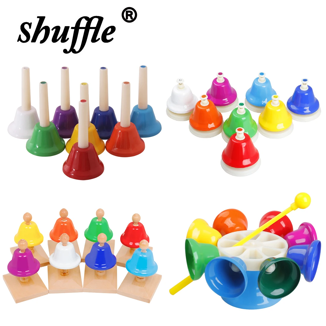 Orff Bells Handbell Colorful 8-Note Hand Bell Orff Musical Instrument Sets Children\'s Gifts Baby Educational Toys Percussion