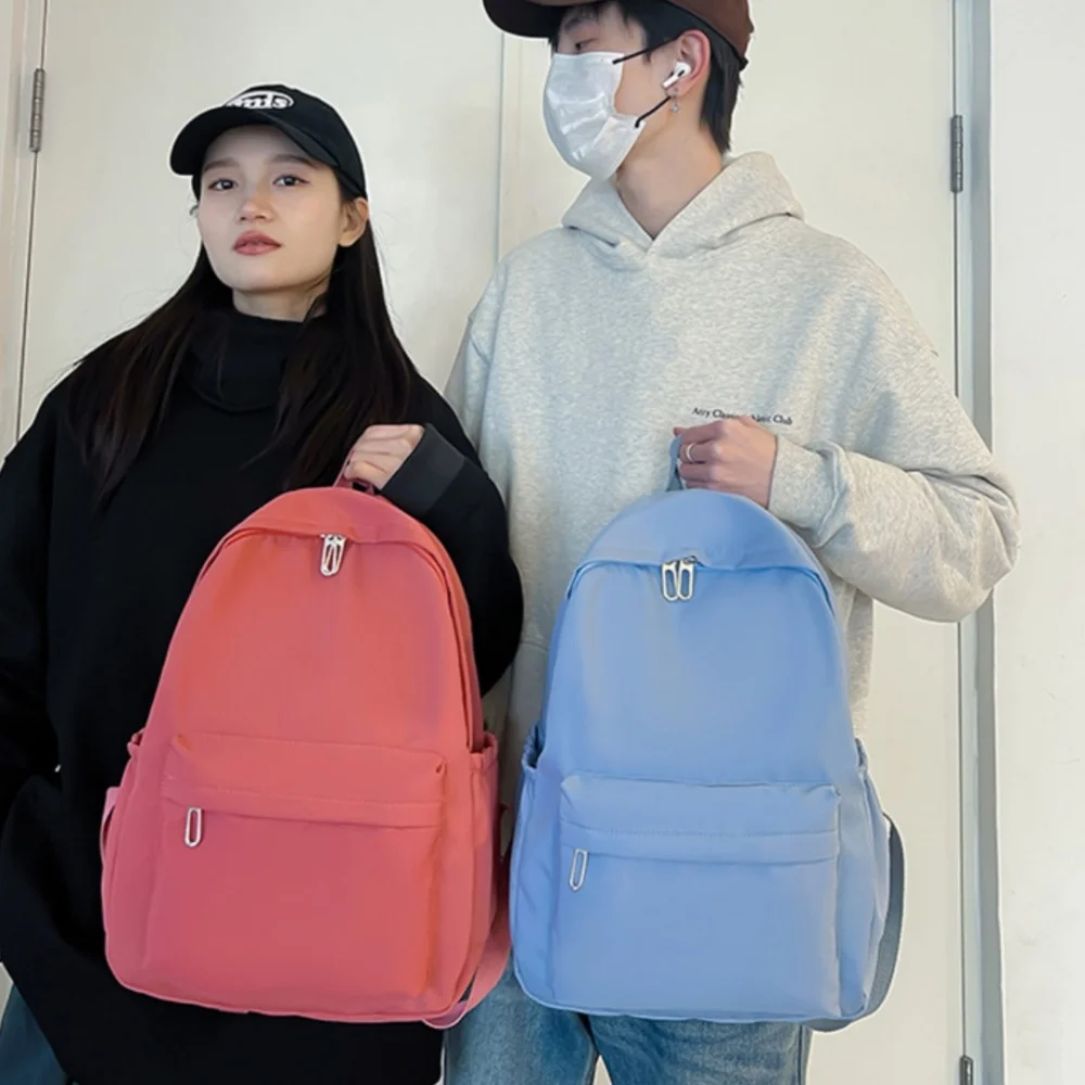 Waterproof Nylon Backpack for Women Simple Solid Color Bookbag Travel Backpack for Student Girls School Bag Female Shoulder Bags