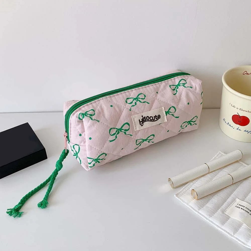 Bowknot Bow Stationery Bag Pink/Green Desktop Storage Korean Style Pencil Case Large Capacity Ins Style Bow Pencil Pouch Office