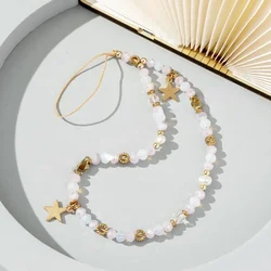 Acrylic Mobile Phone Chain Five-Pointed Star Pendant Beaded Telephone Lanyard Cellphone Hanging Rope for Women Key Chains