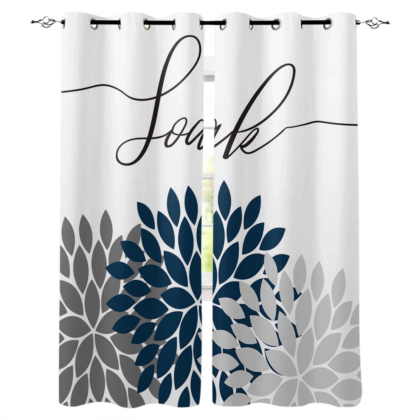 Dahlia Blue Grey Soak Curtains For Bedroom Curtains For Living Room Curtains For Living Room Luxury European