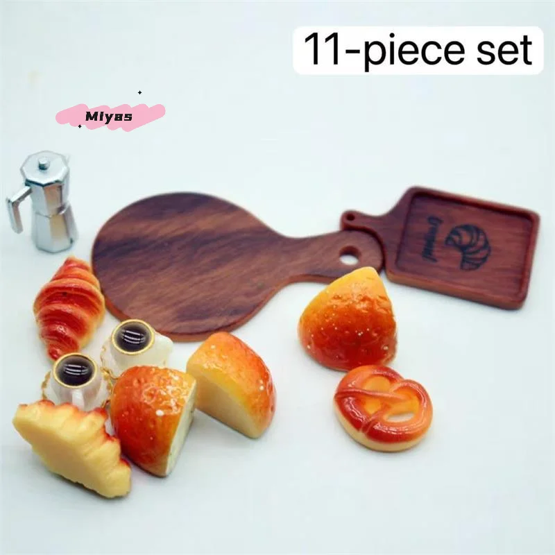 

Cute Dollhouse Miniatures 11-Piece Coffee Bread Breakfast Set Kids Kitchen Pretend Play Toy Model Ornaments DIY Accessory Gifts