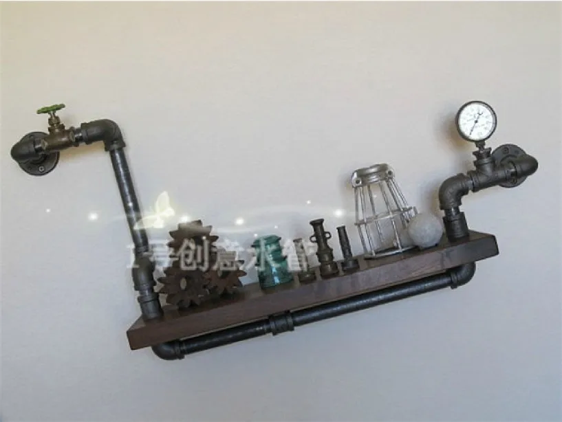 

LOFT American country creative wrought iron water pipe shelf bookshelf wall hanging art display rack water pipe baffle rack