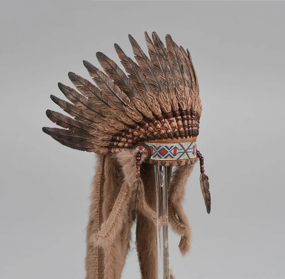 TBLeague PL2022-196B Female Hunter Warrior Mohegan Brown Royal Feather Decor Helmet Head Crown Fit 12\