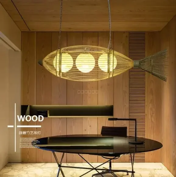 Fish chandelier modern minimalist restaurant personality creative chandelier art bamboo art tea room bamboo hanging chandelier