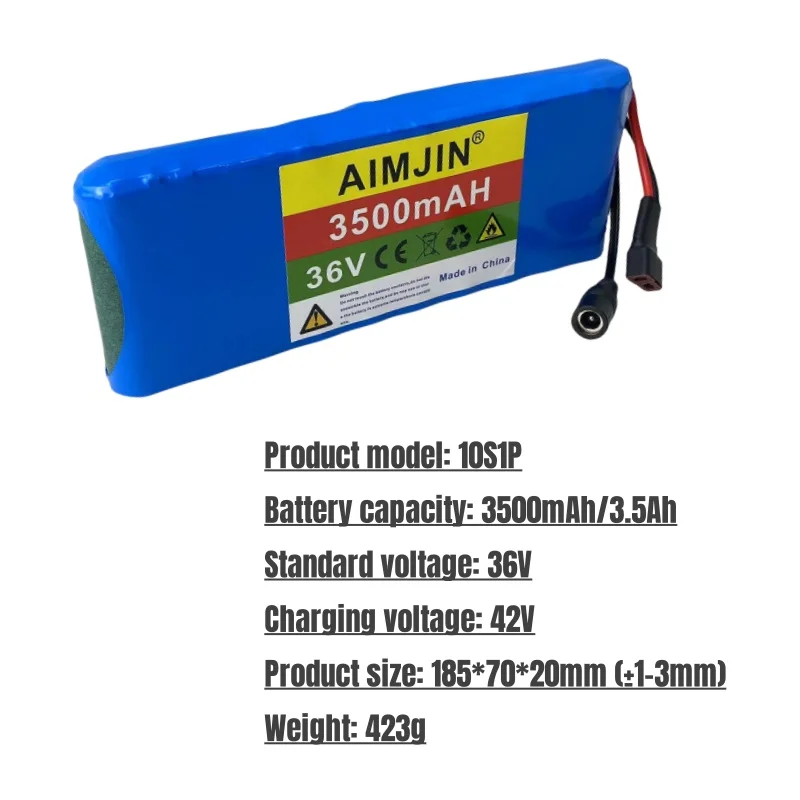 10S1P high-quality 36V 3500mAh 18650 Rechargeable Lithium Battery Pack Belt BMS with Charger
