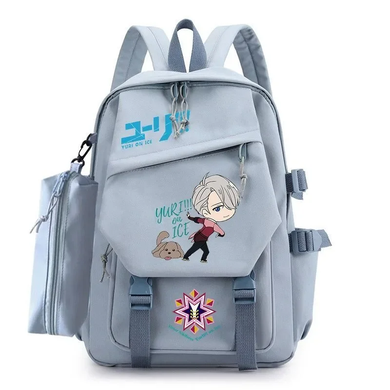 ¡30 × 43 × 14cm, azul, Yuri! Mochilas escolares de gran capacidad para niños y adolescentes, mochilas de Anime, regalo para niños y niñas