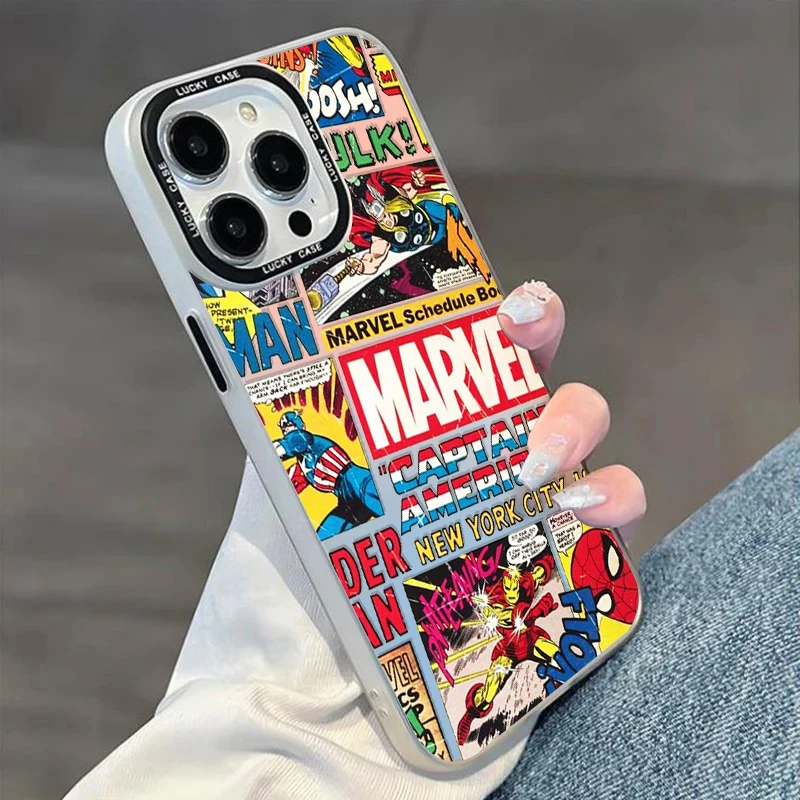 Marvel Avengers Art Anime For iPhone 15 14 13 12 11 Pro Max XS Max X XR 7 8 Plus 6S 5S  Liquid Silicon Eye Ladder Phone Case