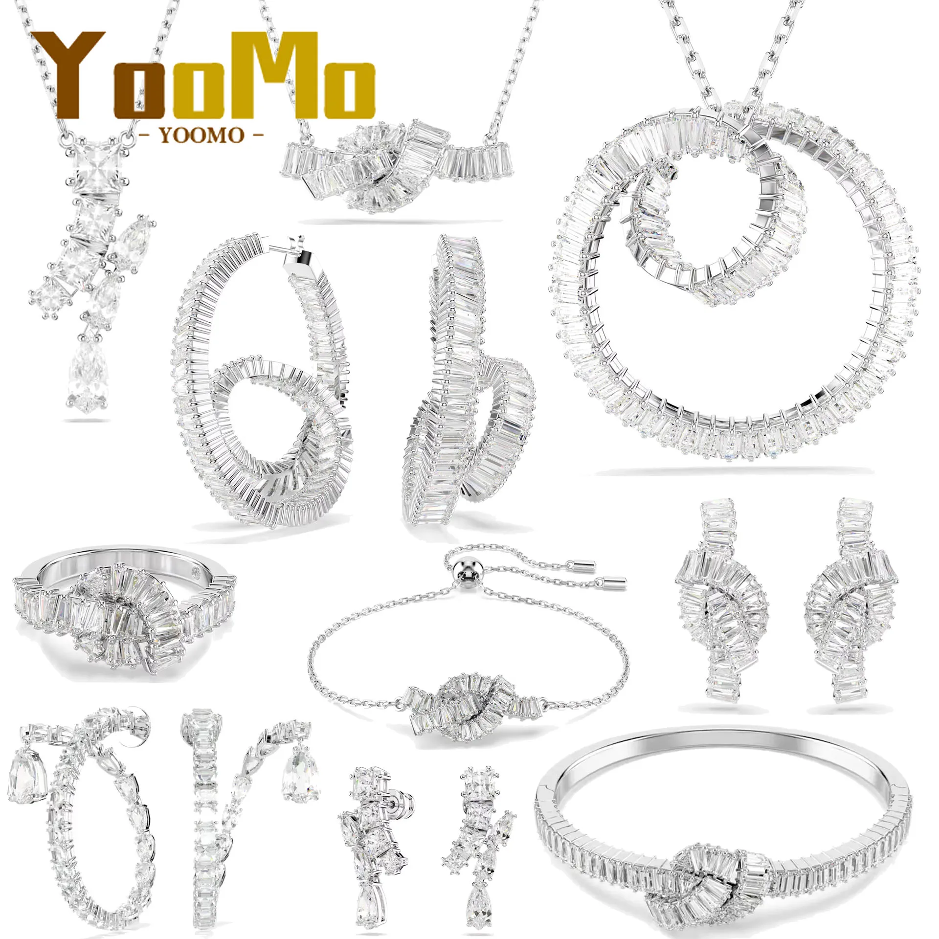 

White Twisted Crystal Fashion Luxurious Simplicity Fine Party Jewelry Sets Charms Necklace Ring Earring Romantic Gift for Women