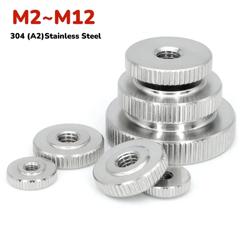 M2 M2.5 M3 M4 M5 M6 M8 M10 M12 Flat Knurled Nut 304 Stainless Steel Thin Hand Screwed Nut Round Manual Adjustment Nut