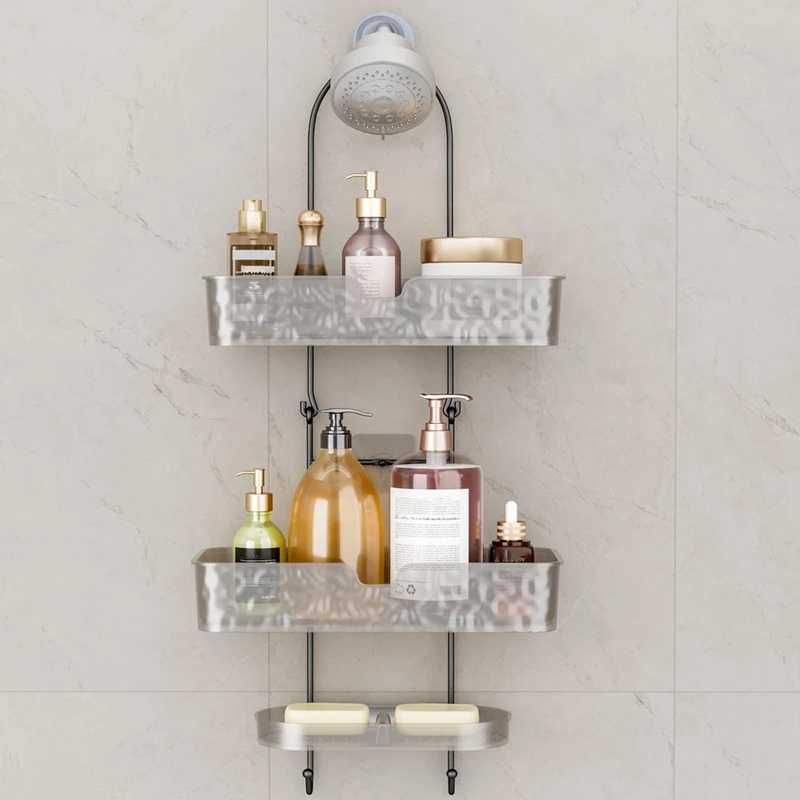 

Bathroom Shower Organizer, Hanging Shower Organizer, Three Tier With Soap Holder, Overhead Shower Organizer,