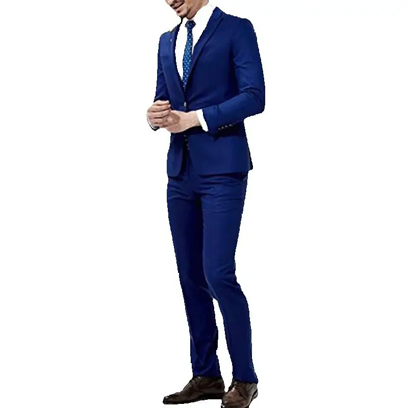 Classic 2 Piece Wedding Suits for Men Dark Blue Peaked Lapel Business Male Suit Fashion Formal Tuxedo Jacket Pants Costume Homme