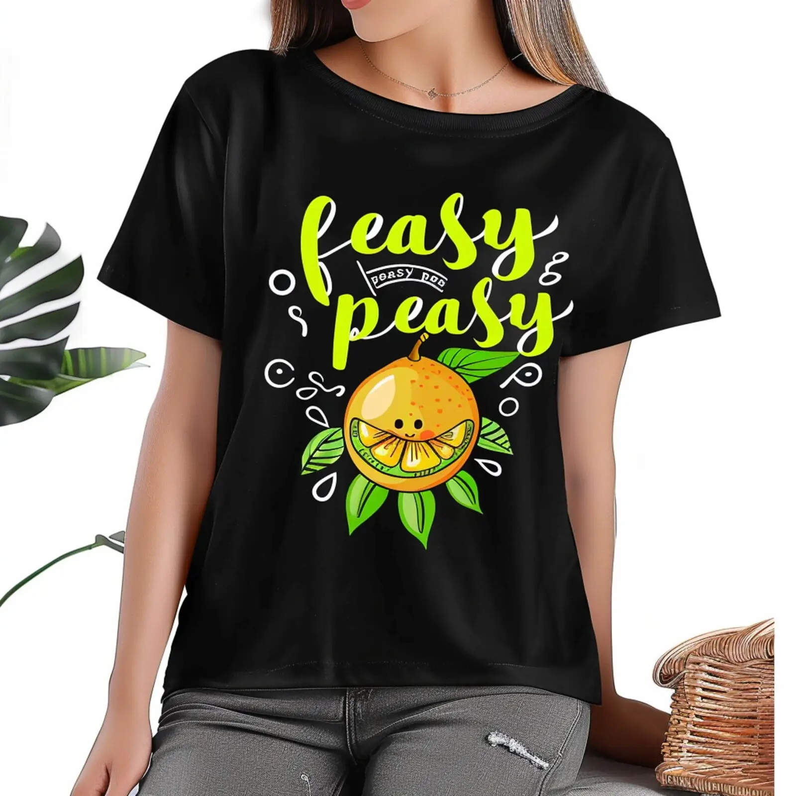 Easy Peasy Lemon Squeezy Cute Cartoon Lemon Black T Shirt Oversized Comfortable