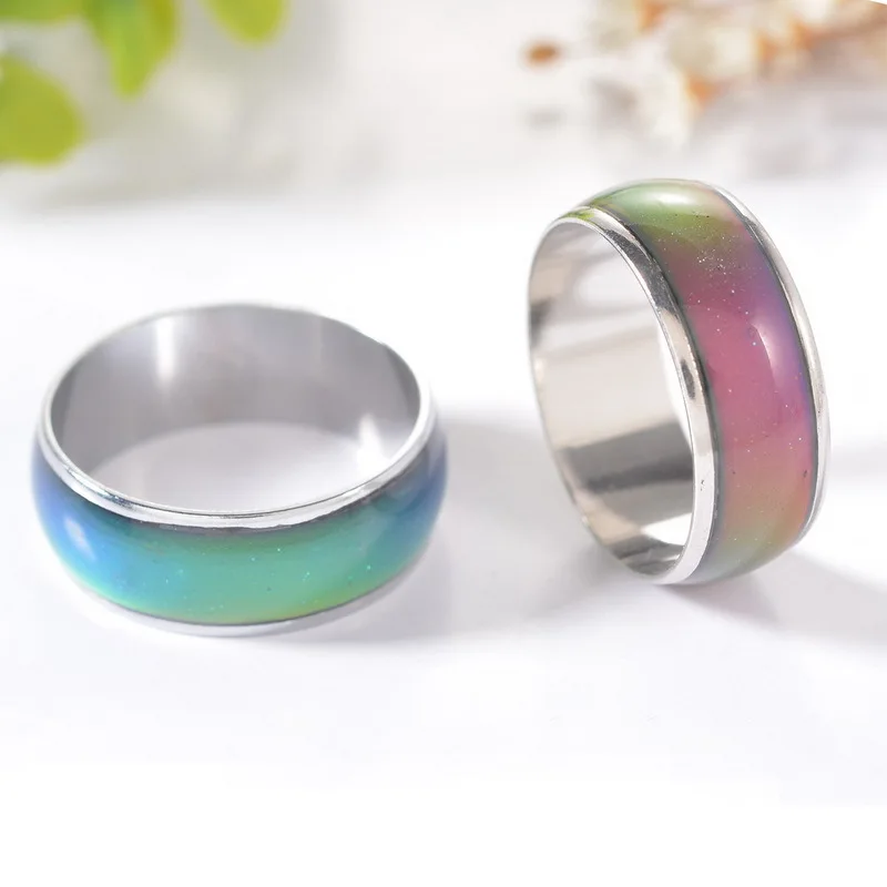 100pcs/Lot Width 6mm Mix Size 16 17 18 19 20mm Mood Ring Changing Colors Stainless Steel Temperature Reveal Your Inner Emo