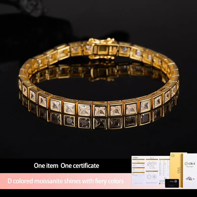 

925 Silver Square Tennis Bracelet Electroplated 18k White Exquisite Fashion Light Luxury Design Women's Bracelet