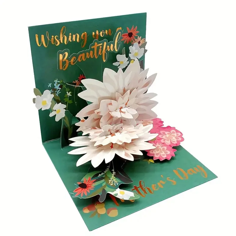 

Mother's Day Greeting Cards Paper-Cut Flowers Holiday Thank-You Cards Foil-Stamped Lotus Flowers Gratitude Birthday Cards Gifts